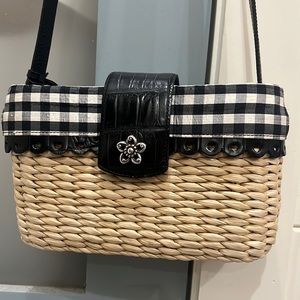 Brighton daisy silk straw black & white bag